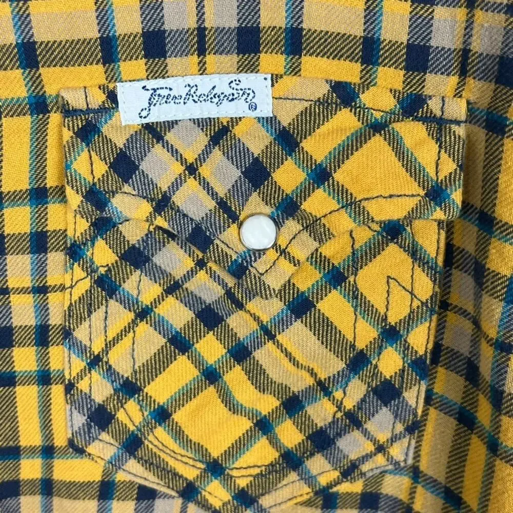 True Religion Shirt Men's Size 2XL Yellow Plaid LongSleeve Pearl Snap Flannel